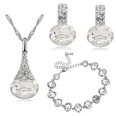 Fashion Teardrop-shaped Nature Alloy Artificial Crystal Necklace Earrings Bracelet Jewelry Set