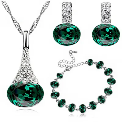 Fashion Teardrop-shaped Nature Alloy Artificial Crystal Necklace Earrings Bracelet Jewelry Set