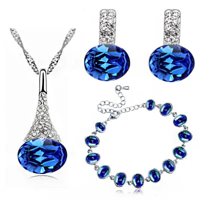 Fashion Teardrop-shaped Nature Alloy Artificial Crystal Necklace Earrings Bracelet Jewelry Set