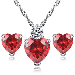 Women's Fashion Heart-shaped Zircon Decoration Necklace Earrings Set