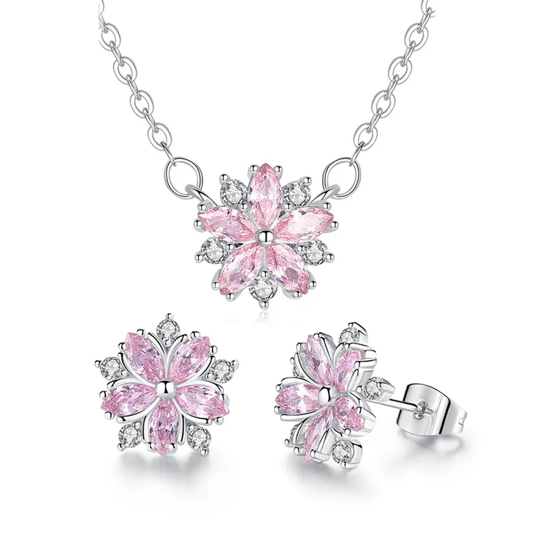 Fashion Rhinestone Flower-shaped Necklace Earrings Set