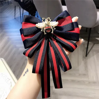 Fashion Bee Decor Striped Large Bow Brooch