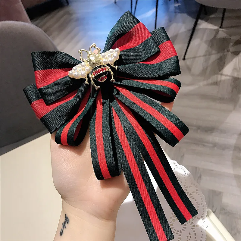 Fashion Bee Decor Striped Large Bow Brooch