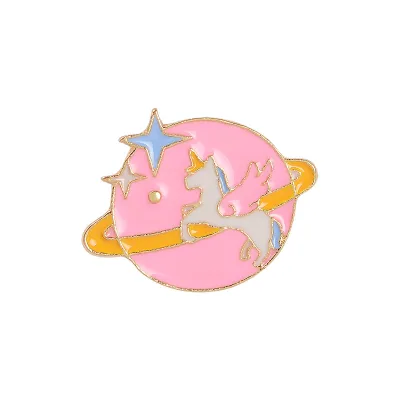 Cute Cartoon Unicorn Bear Planet Shaped Brooch Unisex Alloy