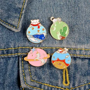 Cute Cartoon Unicorn Bear Planet Shaped Brooch Unisex Alloy
