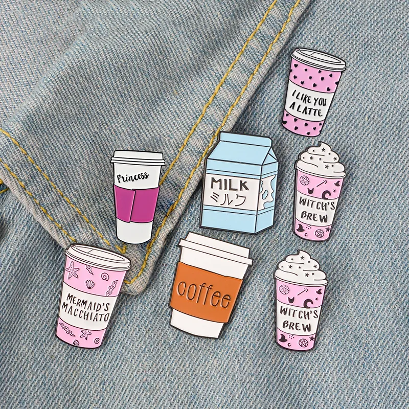 Carton Milk Coffee Cup Shape Brooch Unisex Alloy