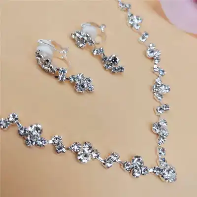 Women Classic Rhinestone Decorative Necklace And Earrings Set