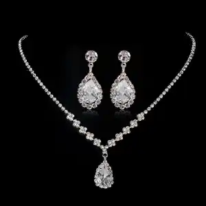 Women Minimalist Water Drop Pendant Necklace And Earrings Set Artificial Crystal Blade Chain