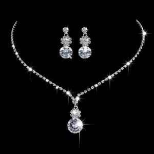 Women Simple Rhinestone Decorative Necklace And Earrings Set Copper Claw Chain Plant Flower