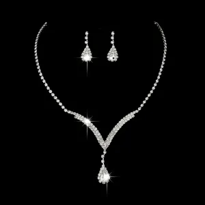 Bride Minimalist Rhinestone Necklace And Earrings Set