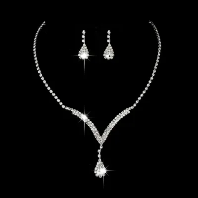 Bride Minimalist Rhinestone Necklace And Earrings Set