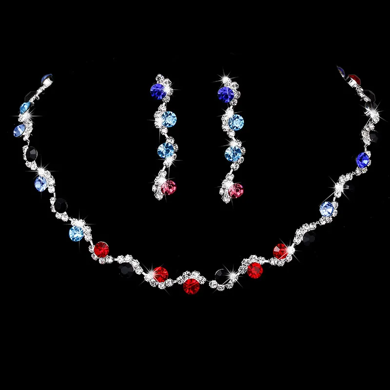 Bride Fashion Rhinestone Decorative Necklace And Earrings Set, Women's Copper Claw Chain