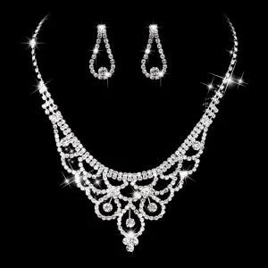 Bride Fashion Crown Design Necklace And Earrings Set