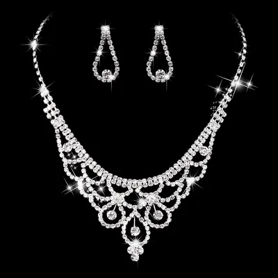 Bride Fashion Crown Design Necklace And Earrings Set