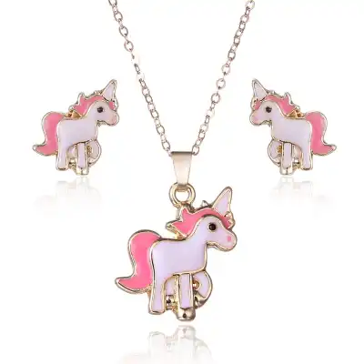 Women Cute Pony Shaped Design Alloy Necklace And Earrings Set