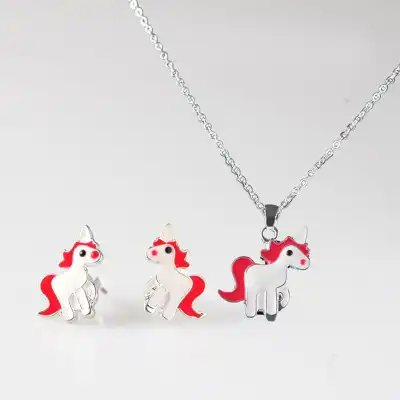 Women Cute Pony Shaped Design Alloy Necklace And Earrings Set