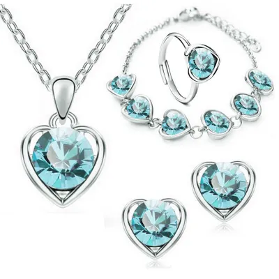 4pcs/set Women Rhinestone Fashion OL Jewelry Set With Crystal Pendant