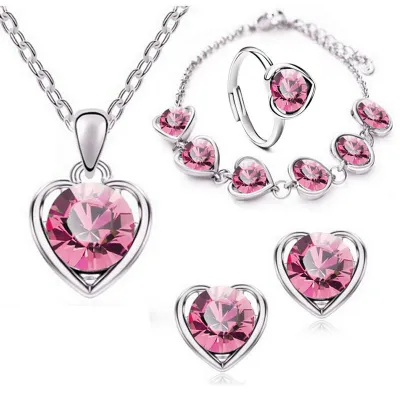 4pcs/set Women Rhinestone Fashion OL Jewelry Set With Crystal Pendant