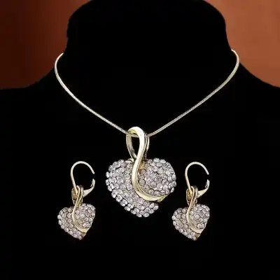 Women's Ethnic Style Chinese Dragon Heart Shaped Copper Necklace And Earrings Set