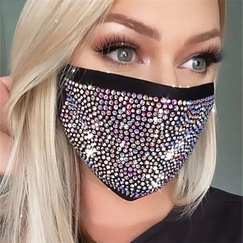 Women Fashion Rhinestone Decorative Face Mask for Party Festivals