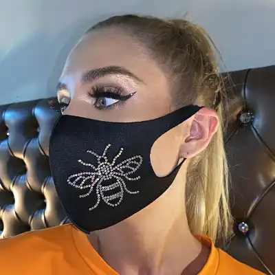 Women Simple Rhinestone Decorative Black Cotton Face Mask for Party