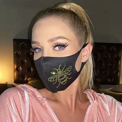 Women Simple Rhinestone Decorative Black Cotton Face Mask for Party