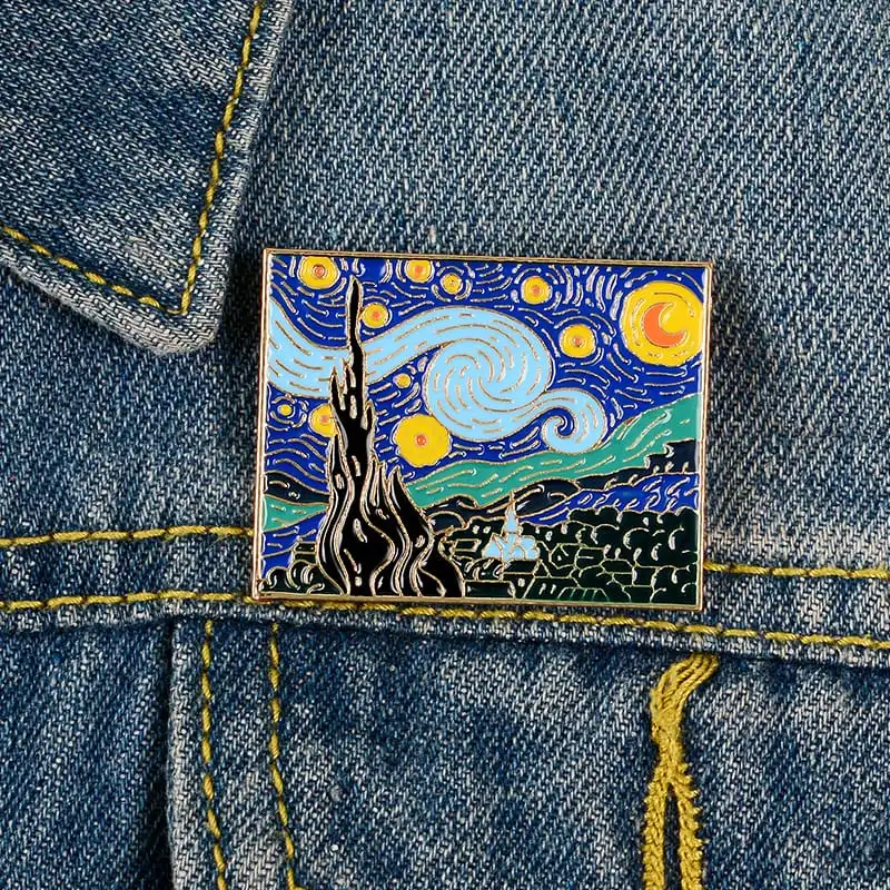 Unique Night Sky Pattern Design Geometric Brooch Unisex Alloy