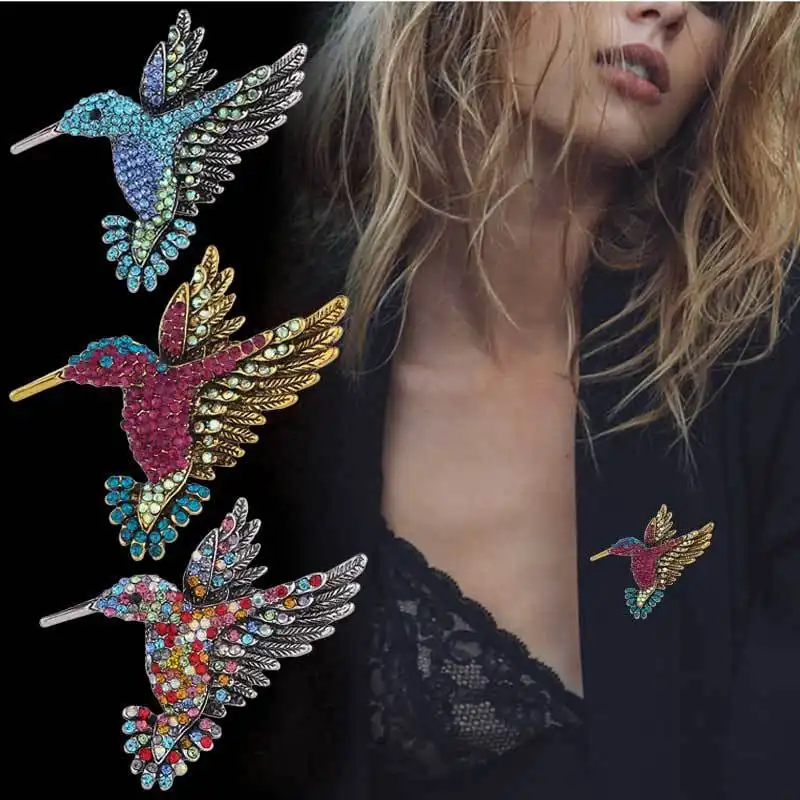 Unique Rhinestone Hummingbird Shaped Decorative Brooch for Women