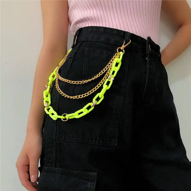 Women Punk Style Acrylic Aluminum Waist Chain Adjustable 60-80cm