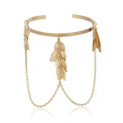 Women Minimalist Leaf Tassel Geometric Metal Arm Chain