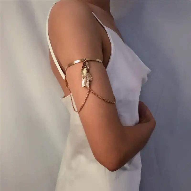Women Minimalist Leaf Tassel Geometric Metal Arm Chain