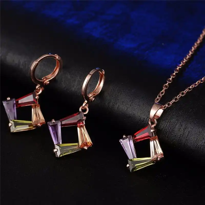 2pcs/set Women Geometry Shaped Design Kashi Necklace And Earrings Set
