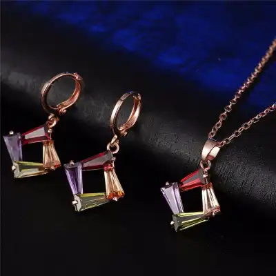 2pcs/set Women Geometry Shaped Design Kashi Necklace And Earrings Set