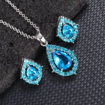2pcs/set Women Water Drop Shaped Alloy Necklace And Earrings Set