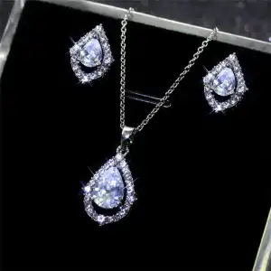2pcs/set Women Water Drop Shaped Alloy Necklace And Earrings Set