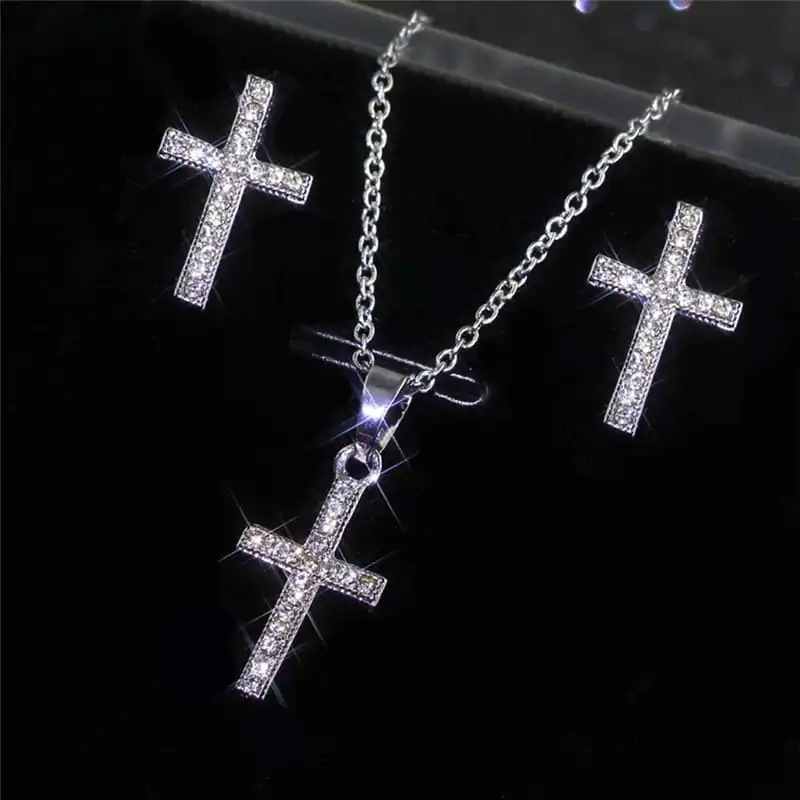 2pcs/set Unique Cross Shaped Design Necklace And Earrings Set For Women