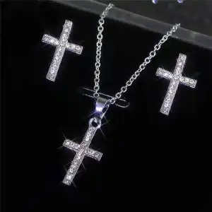 2pcs/set Unique Cross Shaped Design Necklace And Earrings Set For Women
