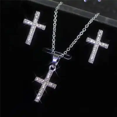 2pcs/set Unique Cross Shaped Design Necklace And Earrings Set For Women