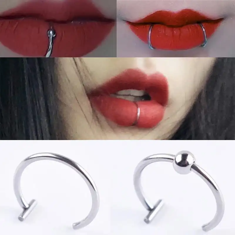 Solid Color Lip Ring Stainless Steel Unisex U Shape