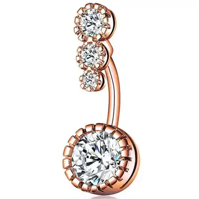 Women Fashion Stainless Steel Zircon Belly Button Nail