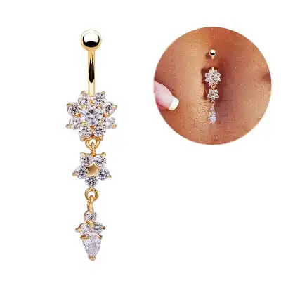 Women Fashion Flower Shaped Navel Nail Body Jewelry