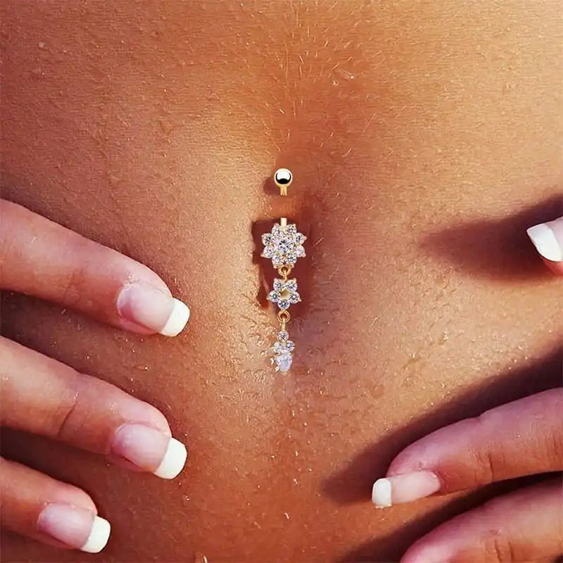 Women Fashion Flower Shaped Navel Nail Body Jewelry