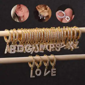 Women Unique 26 Alphabet Letter Design Copper Earrings Jewelry
