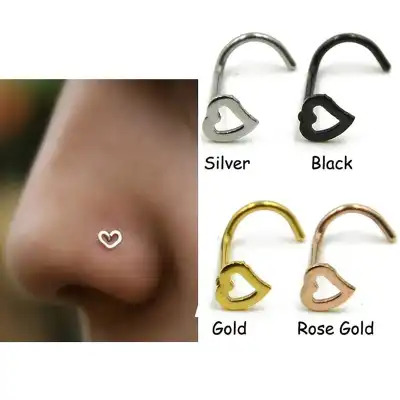 Unique Heart Shaped Stainless Steel Nose Ring Unisex Stud