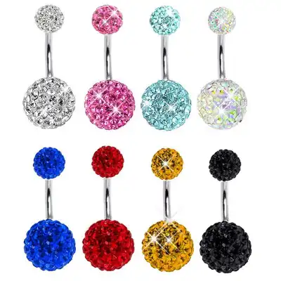 Women Fashion Rhinestone Decorative Solid Color Stainless Steel Navel Ring Body Jewelry
