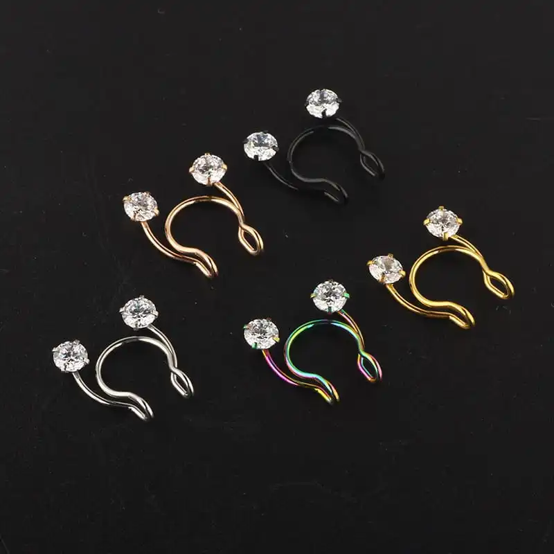 Women Fashion Rhinestone Decorative Nose Ring Stainless Steel Geometric Unisex