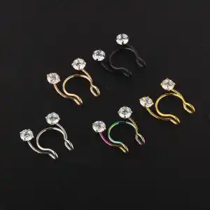Women Fashion Rhinestone Decorative Nose Ring Stainless Steel Geometric Unisex