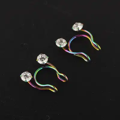 Women Fashion Rhinestone Decorative Nose Ring Stainless Steel Geometric Unisex