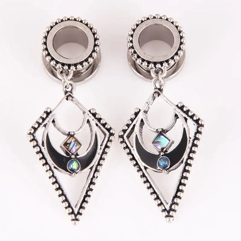 Women Unique Stainless Steel Geometric Ear Tunnels Plug Unisex Metal Pinna Body Jewelry