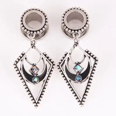 Women Unique Stainless Steel Geometric Ear Tunnels Plug Unisex Metal Pinna Body Jewelry